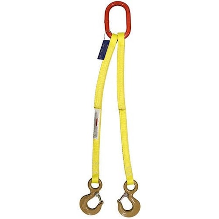 Two Leg Nylon Bridle Slng, One Ply, 1in Web W, 15ft L, Oblong Link To Hook, Safety Latch, 3,200lb